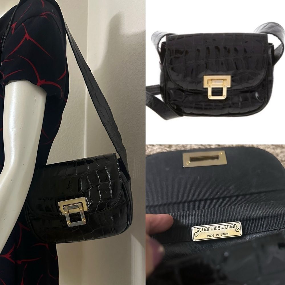 Black Stuart Weitzman Patent Leather Croc Bag